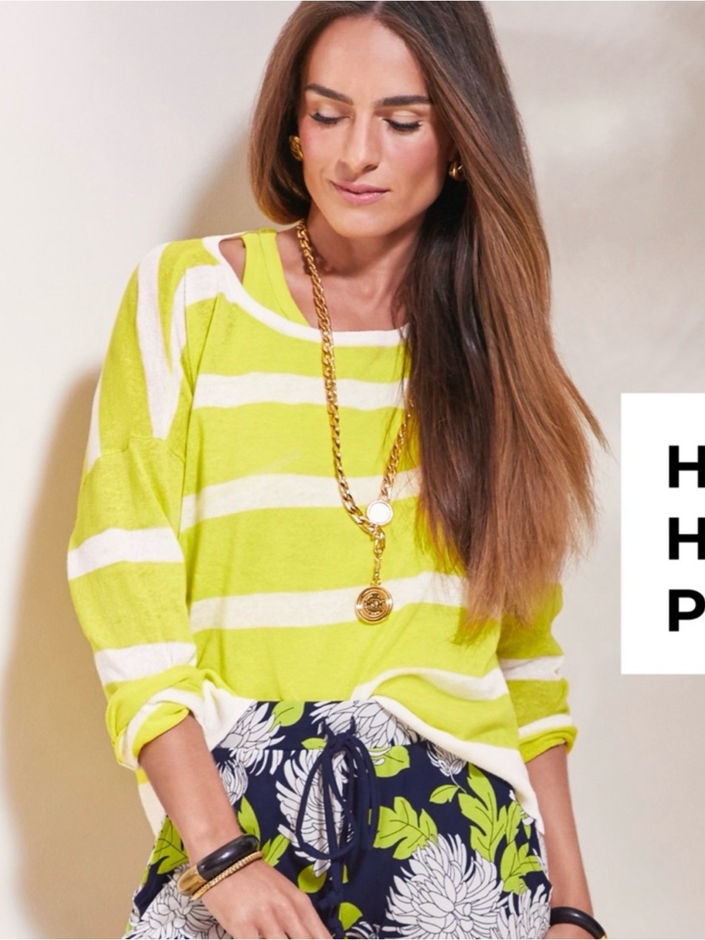Cabi Happy Hour Pullover Yellow White Striped Cutout Shoulder Sweater Small
